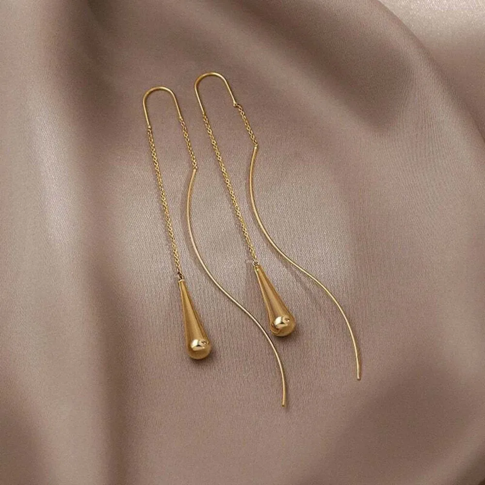 Golden Teardrop Tassel Earrings