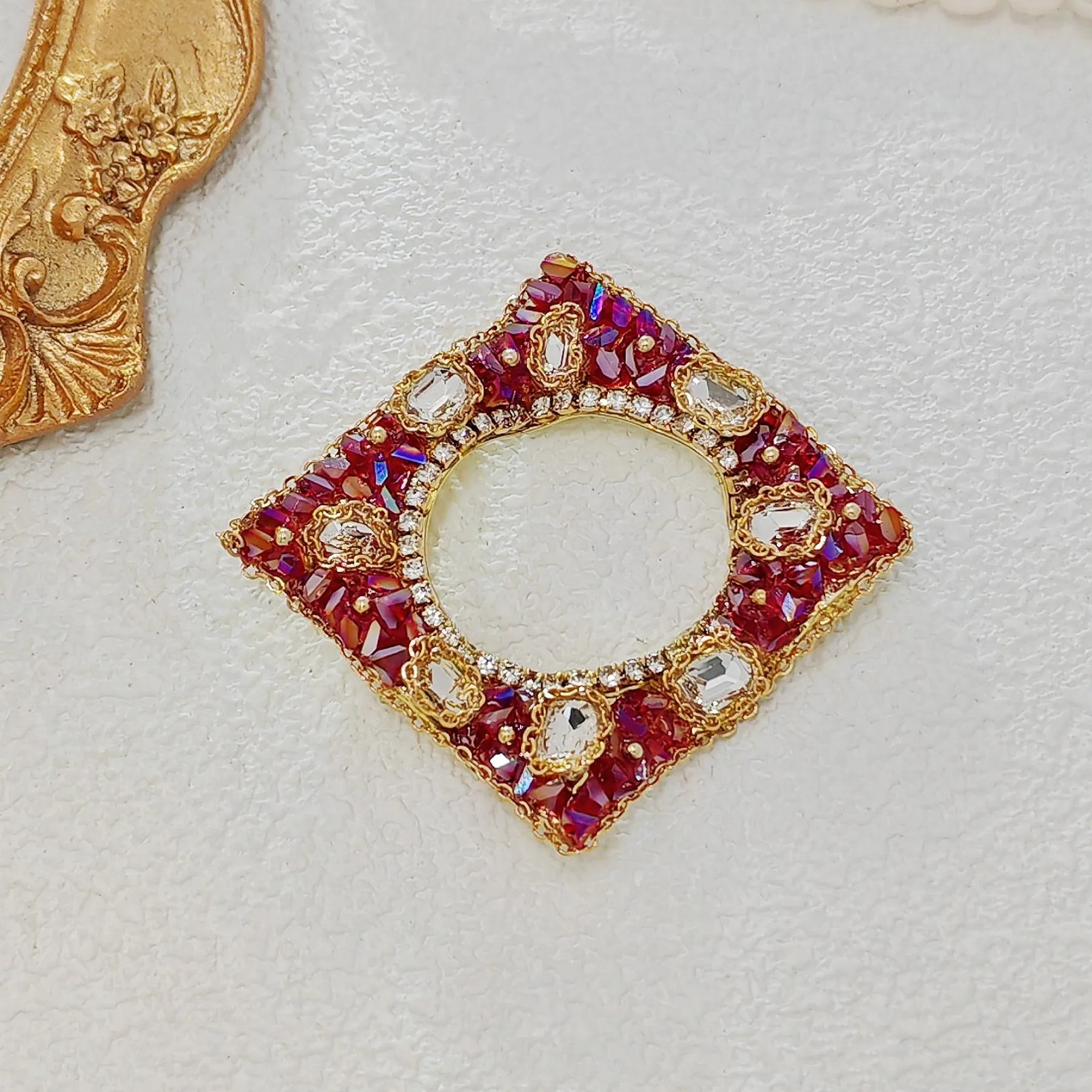 Gorgeous Opens Pink and Purple Rhinestone Irregular Square Brooch Pin