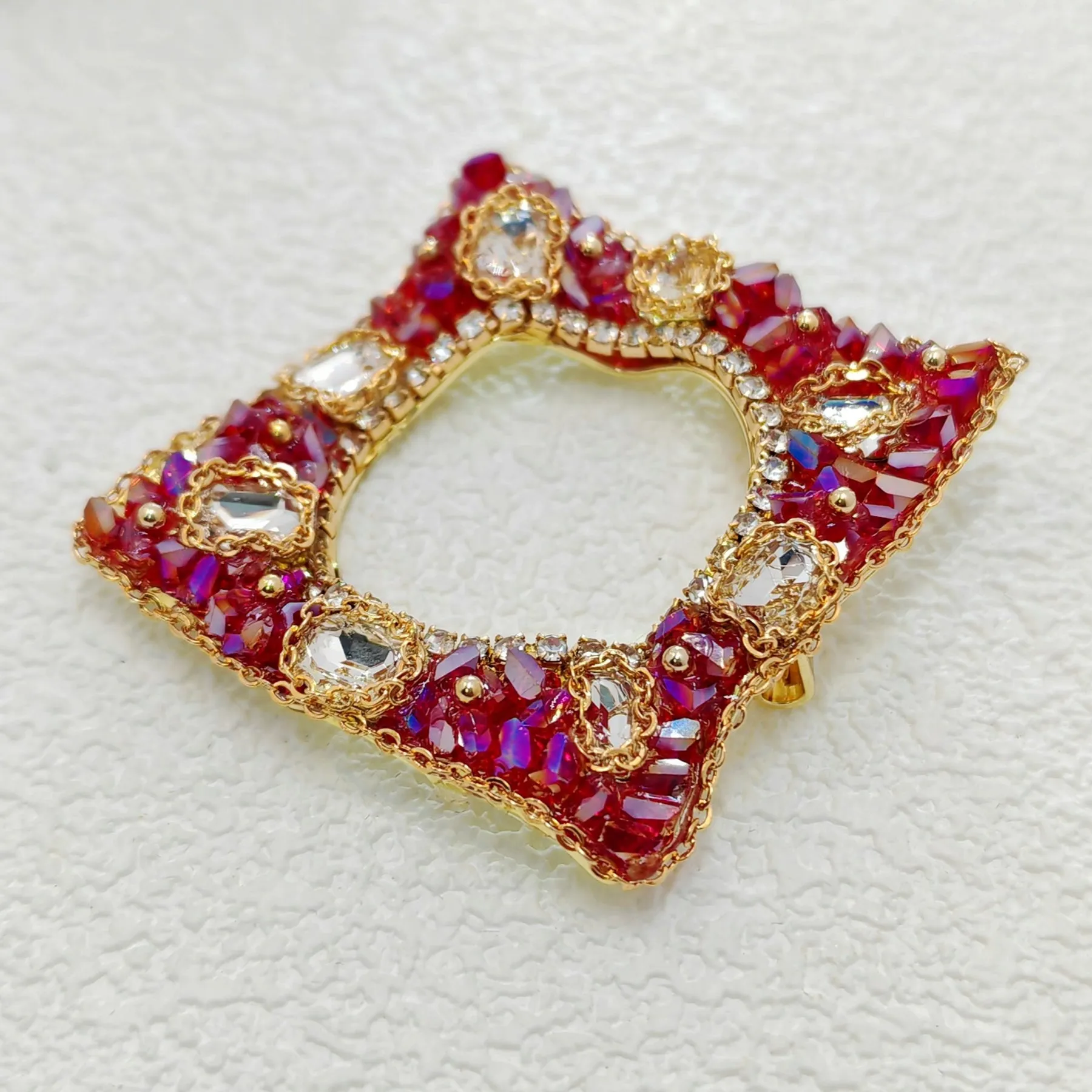 Gorgeous Opens Pink and Purple Rhinestone Irregular Square Brooch Pin