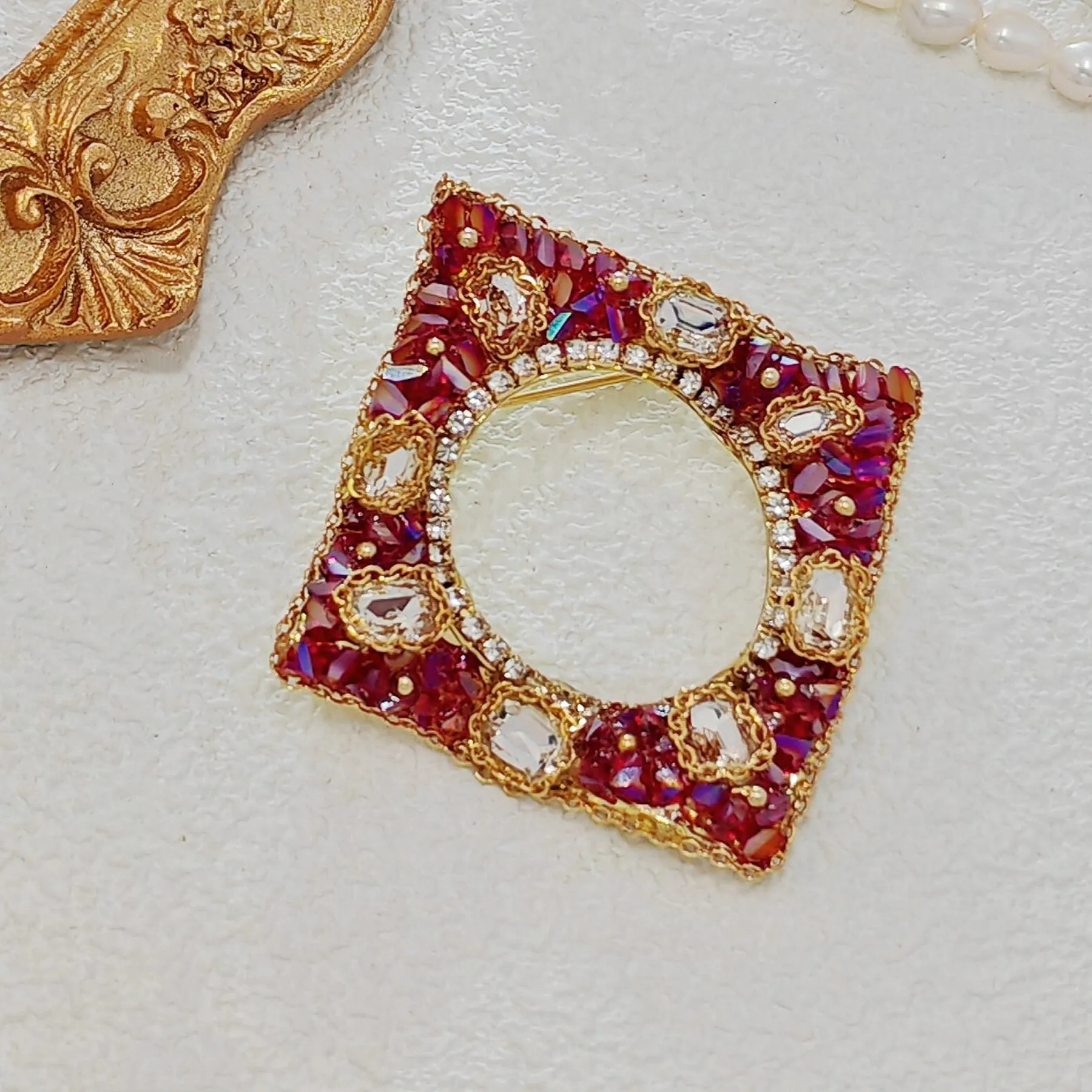 Gorgeous Opens Pink and Purple Rhinestone Irregular Square Brooch Pin