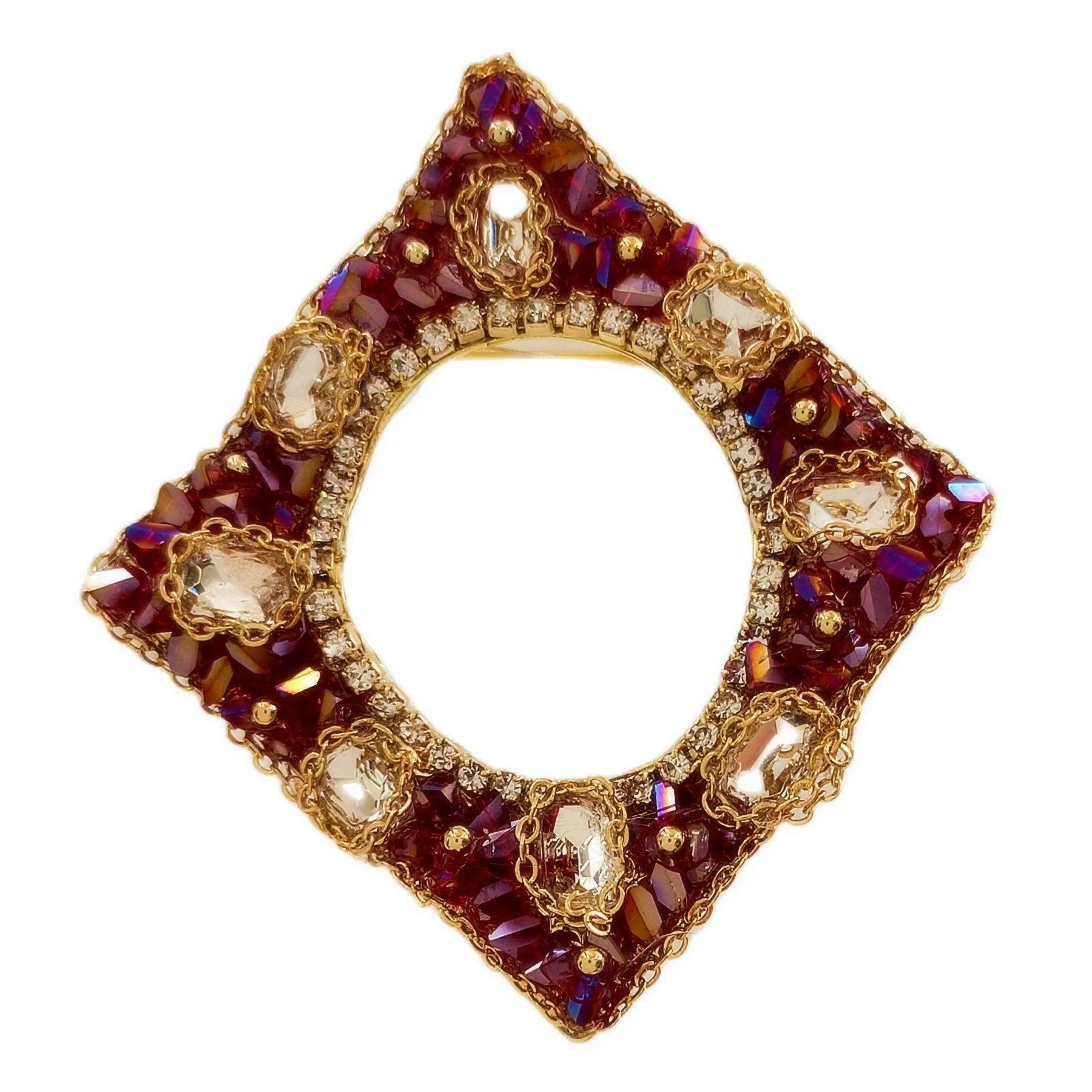 Gorgeous Opens Pink and Purple Rhinestone Irregular Square Brooch Pin