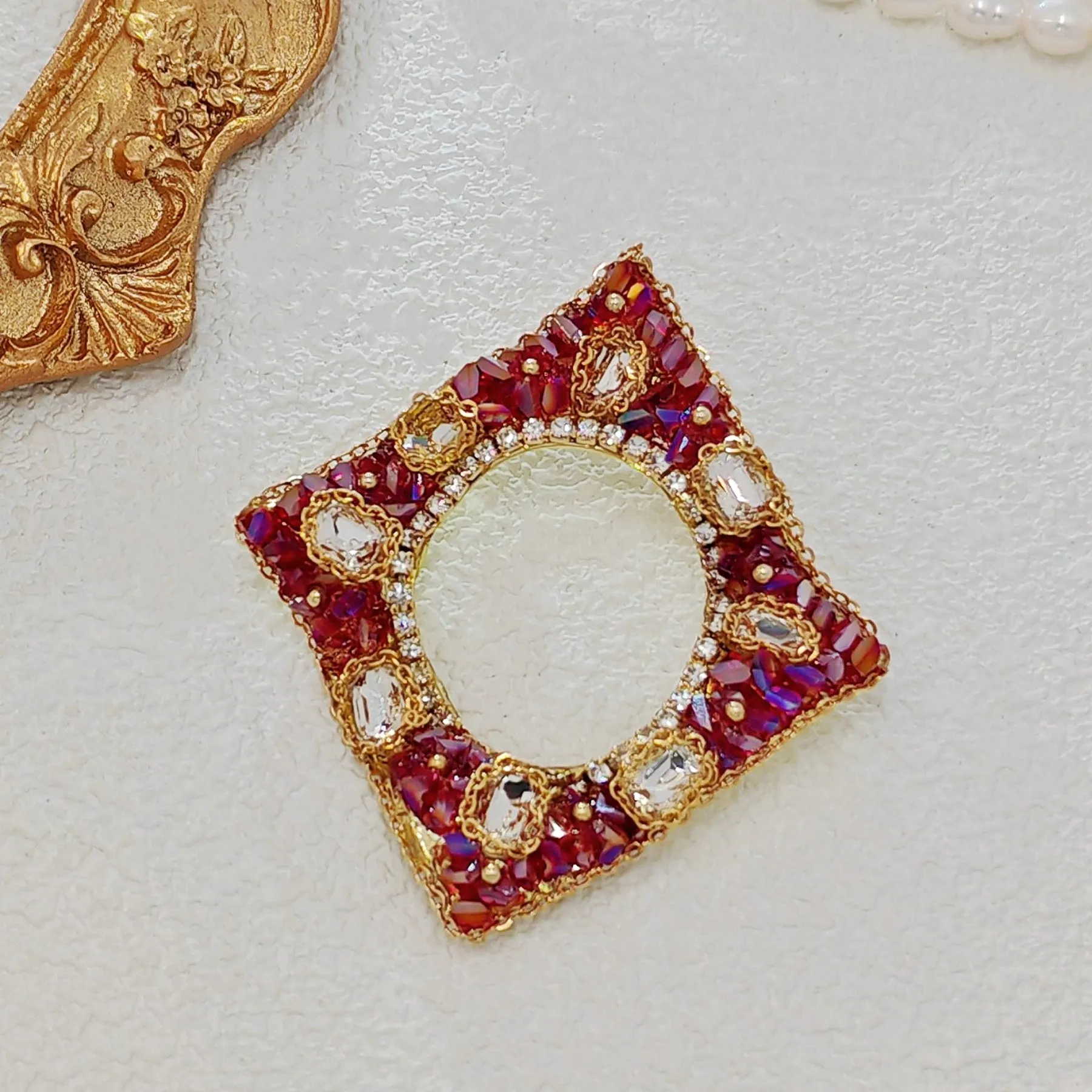 Gorgeous Opens Pink and Purple Rhinestone Irregular Square Brooch Pin