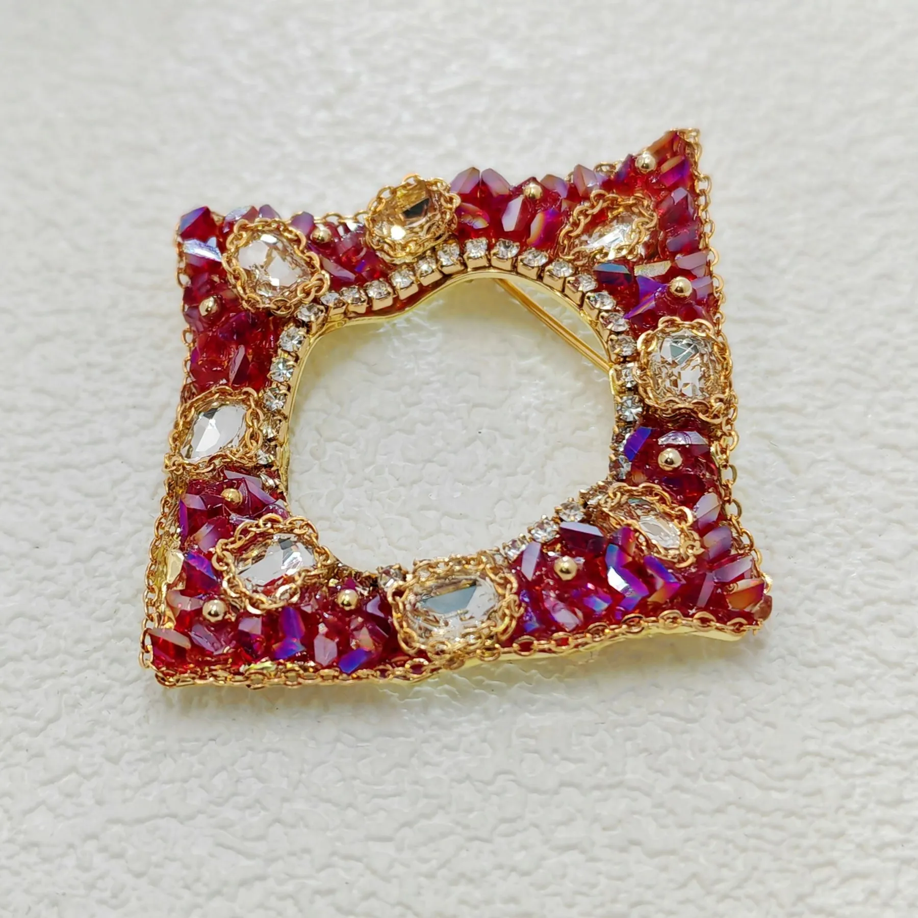 Gorgeous Opens Pink and Purple Rhinestone Irregular Square Brooch Pin