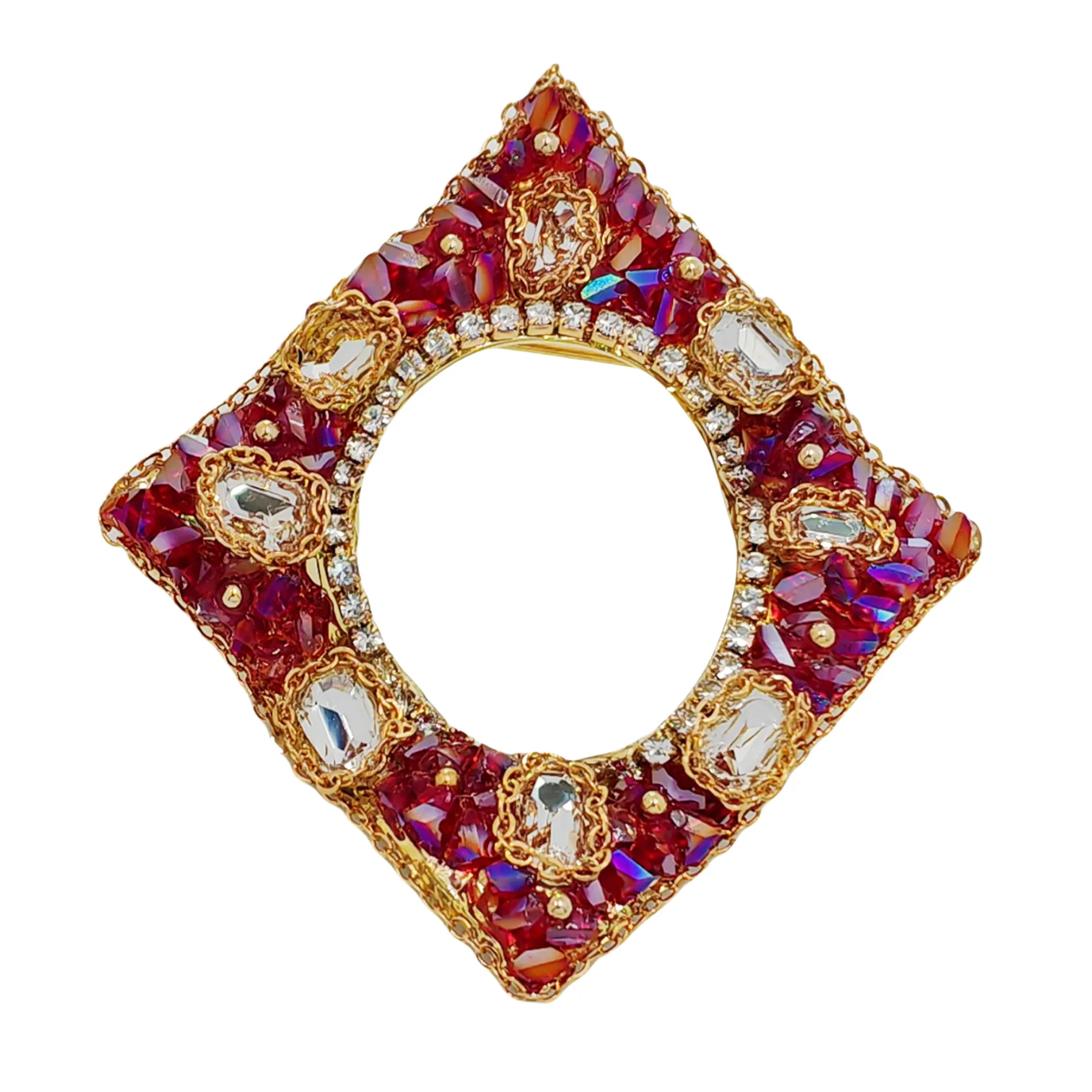 Gorgeous Opens Pink and Purple Rhinestone Irregular Square Brooch Pin