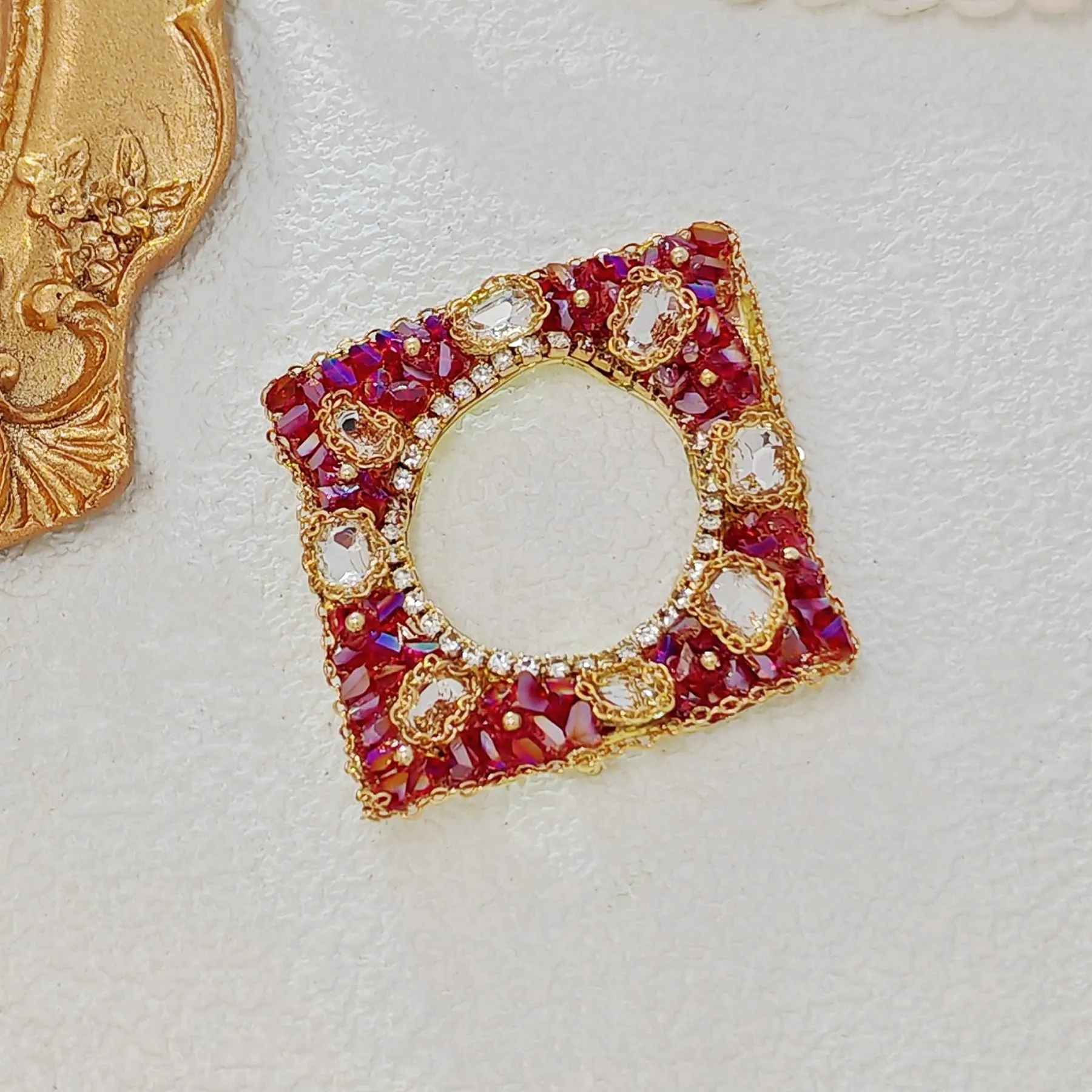 Gorgeous Opens Pink and Purple Rhinestone Irregular Square Brooch Pin