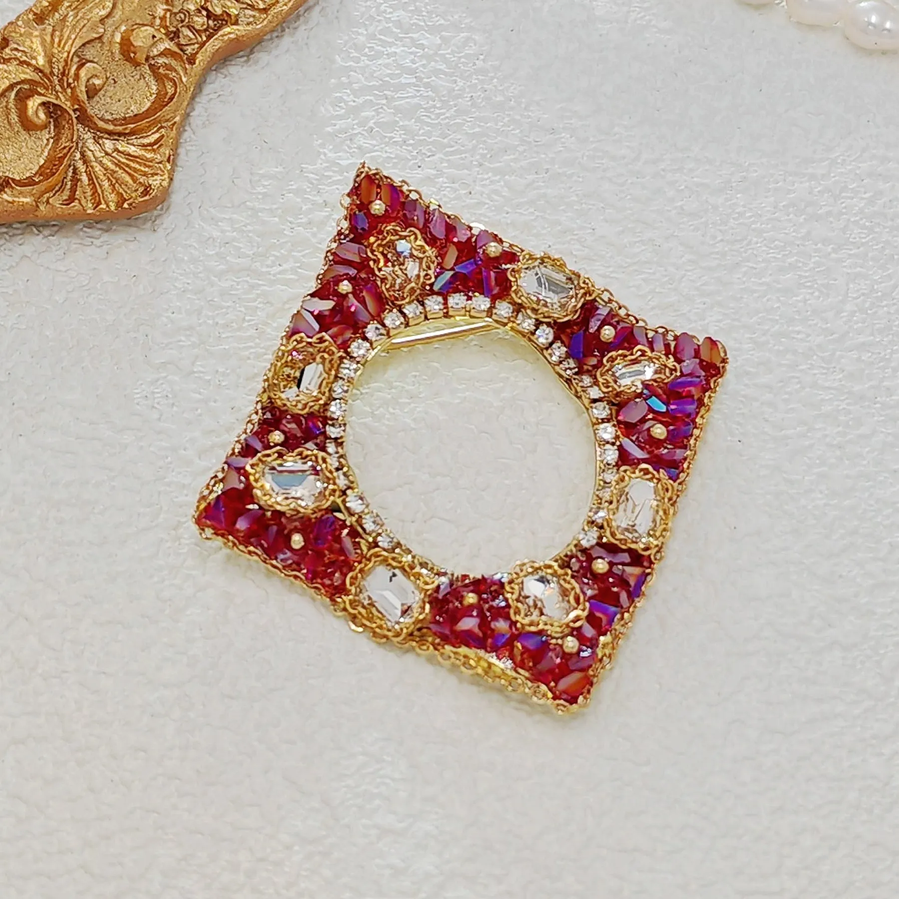 Gorgeous Opens Pink and Purple Rhinestone Irregular Square Brooch Pin