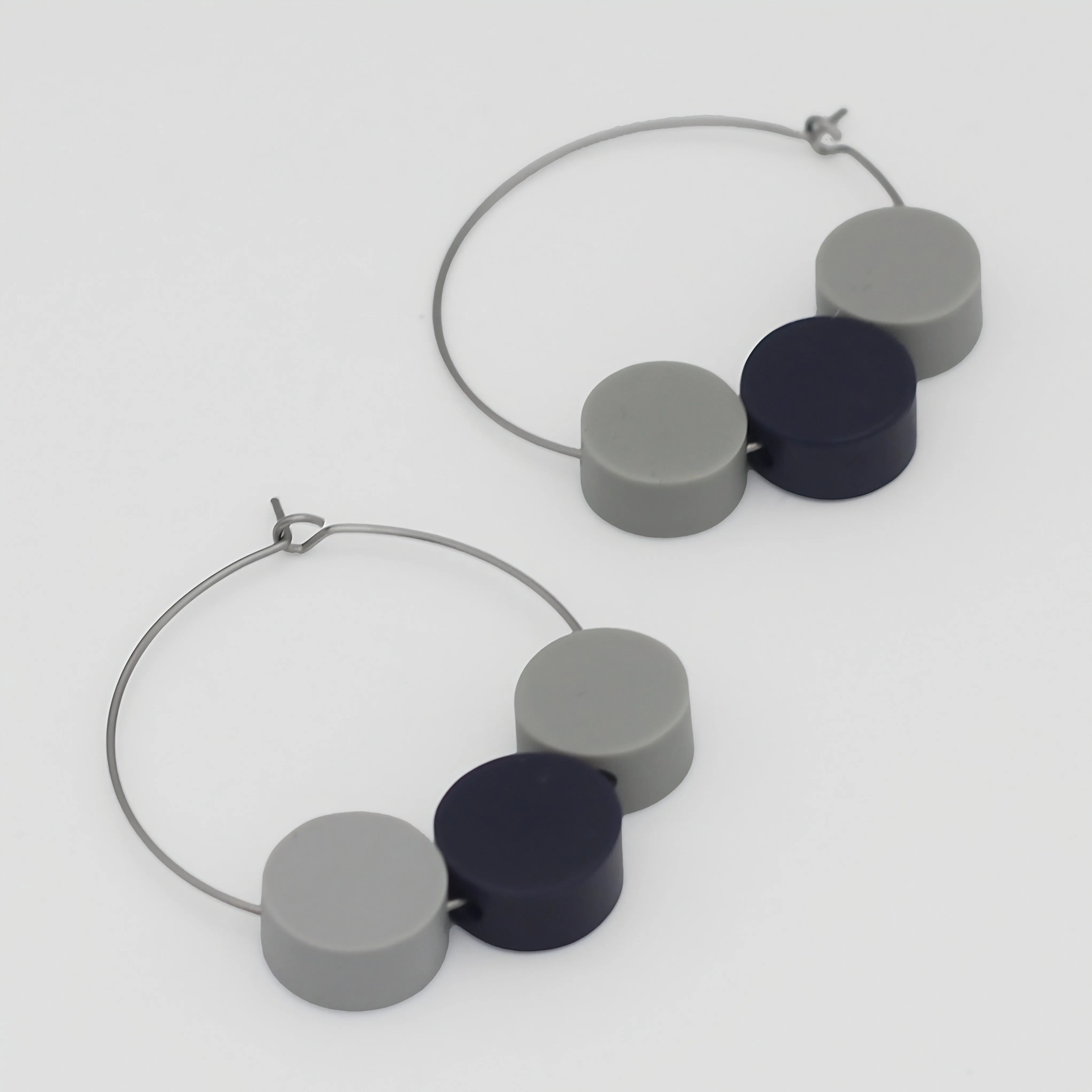 Gray and Blue Dot Hoop Dangle Earring