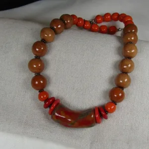 Handmade Beaded Necklace Orange Fair trade  Kazuri Beads