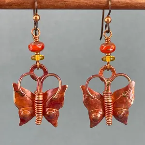 Handmade Textured Copper Butterfly Earrings