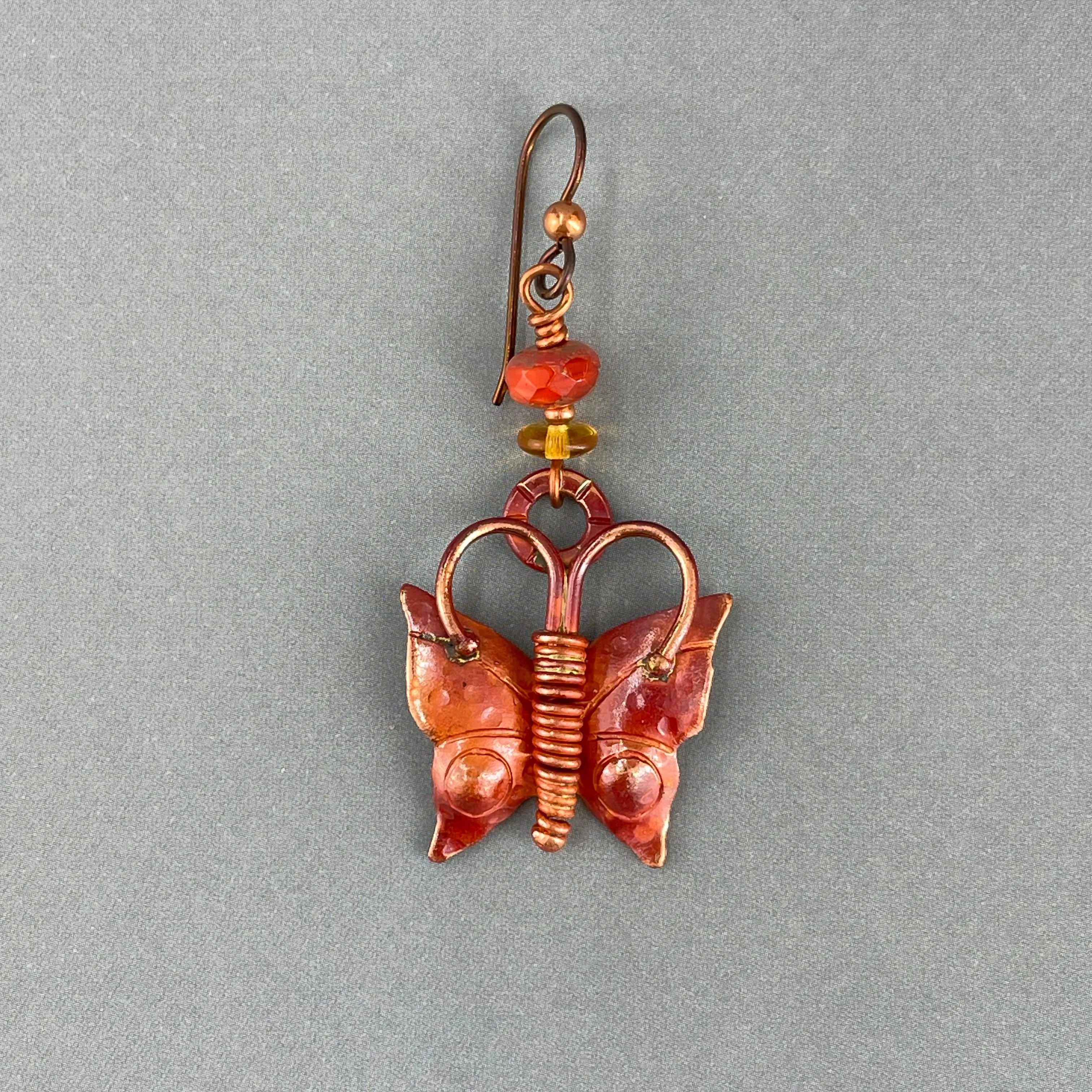 Handmade Textured Copper Butterfly Earrings