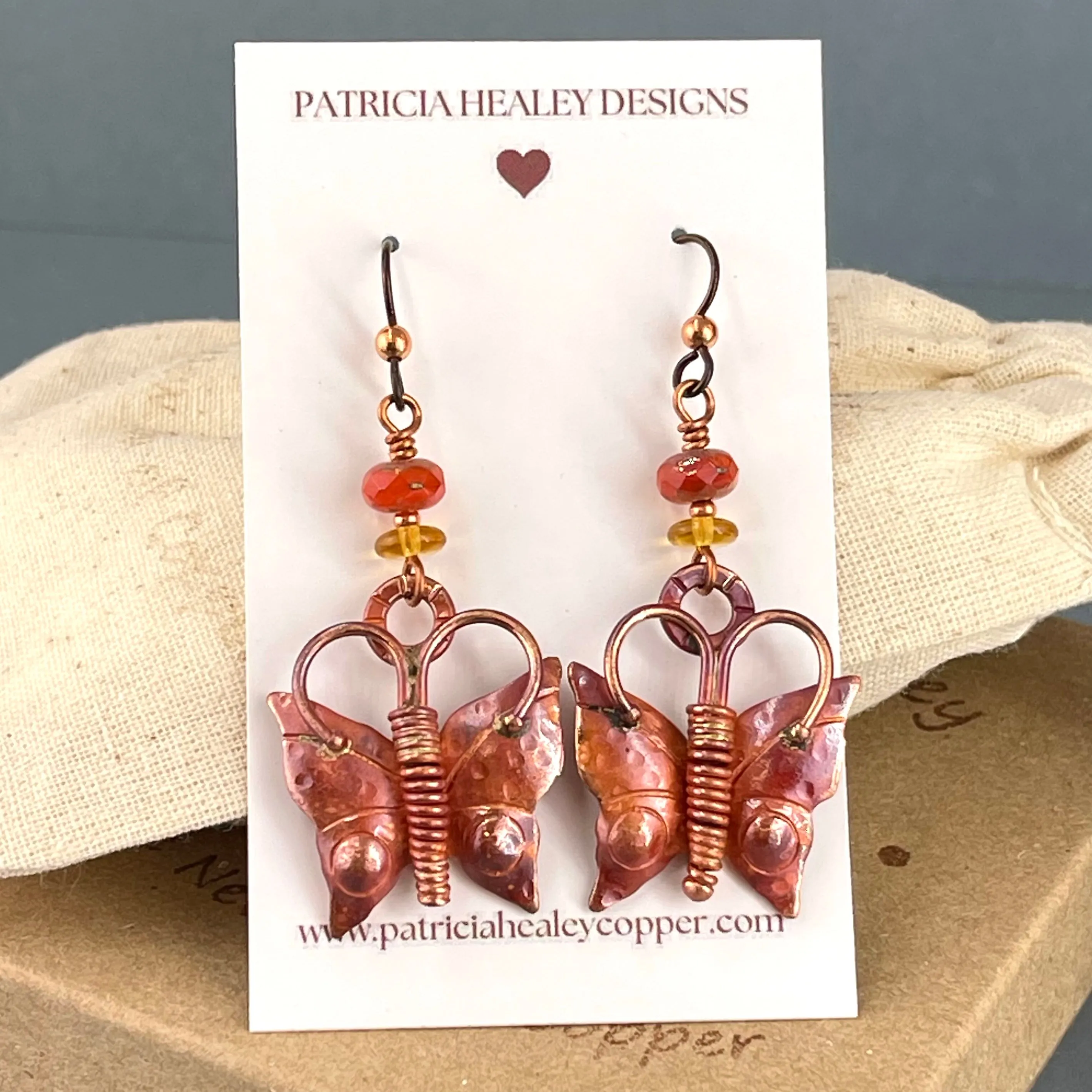 Handmade Textured Copper Butterfly Earrings