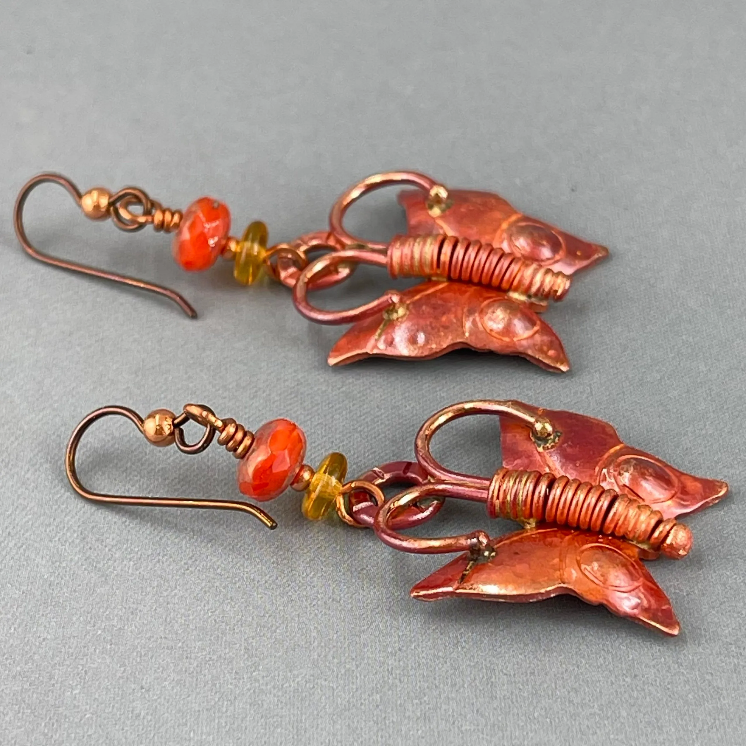 Handmade Textured Copper Butterfly Earrings