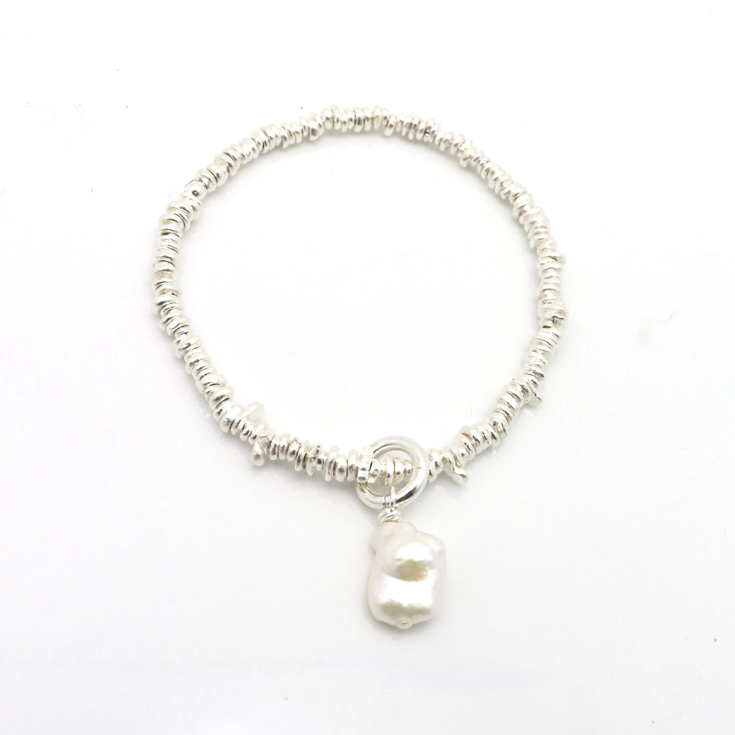 HERA Keshi Pearl & Fine Silver Freeform Nugget Stretch Bracelet