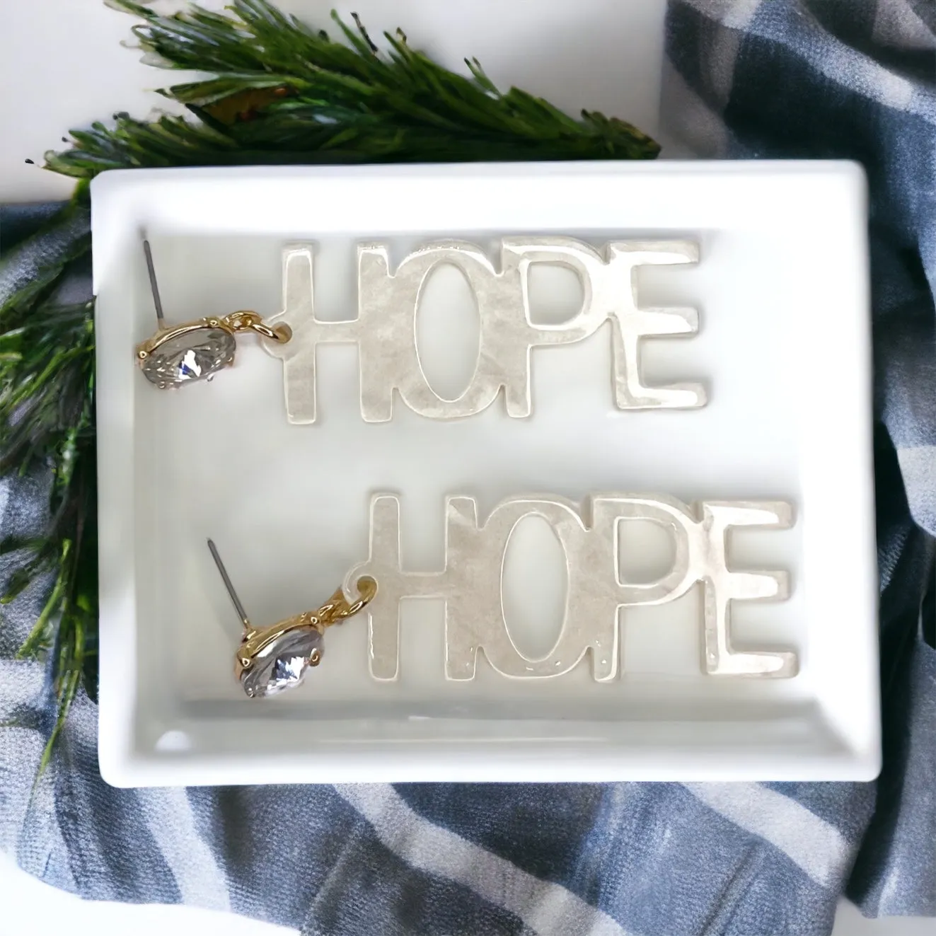 Hope Earrings - Inspirational Earrings, Handmade Earrings, White Earrings, Motivational Gift