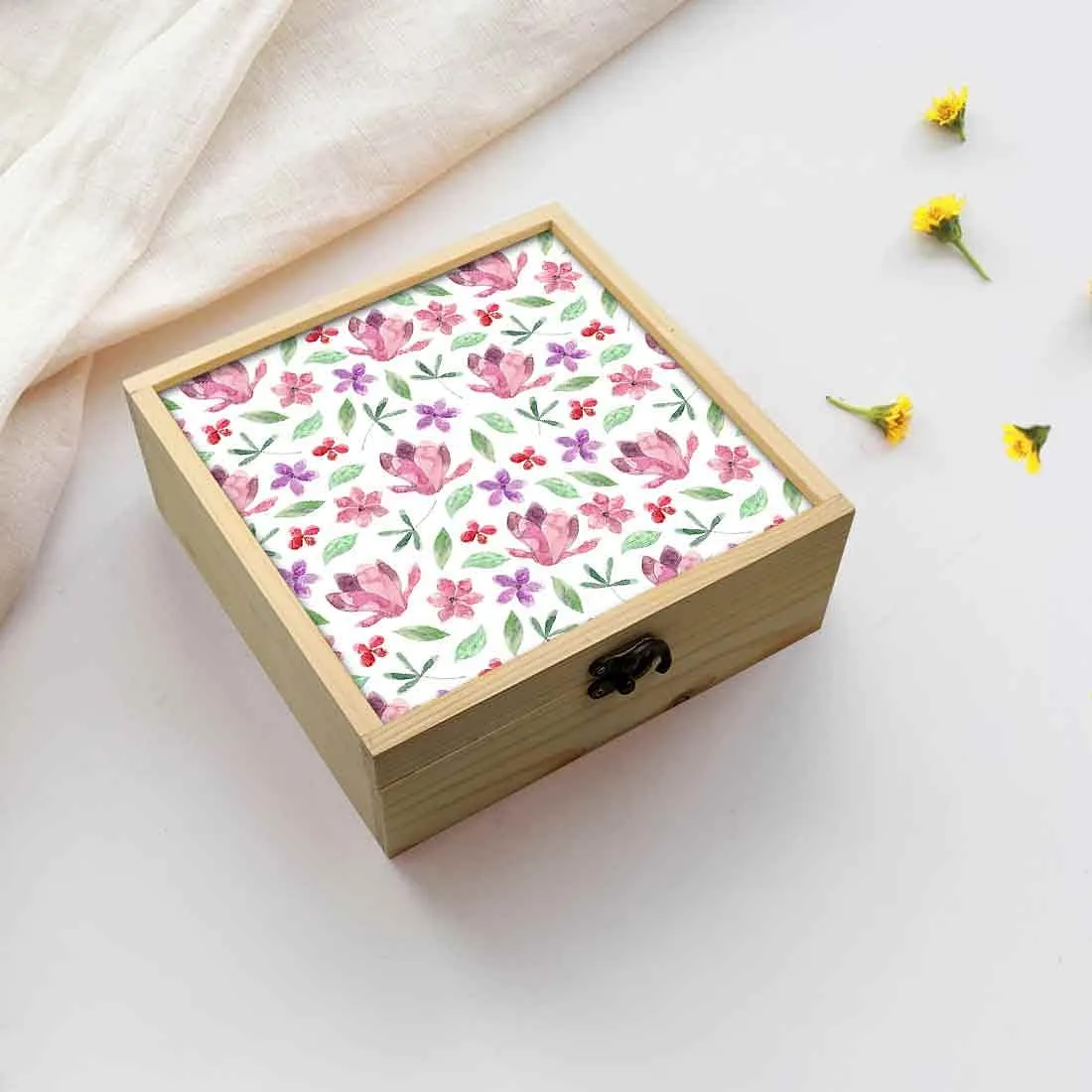 Jewellery Box Wooden Jewelry Organizer -  Pink Flower