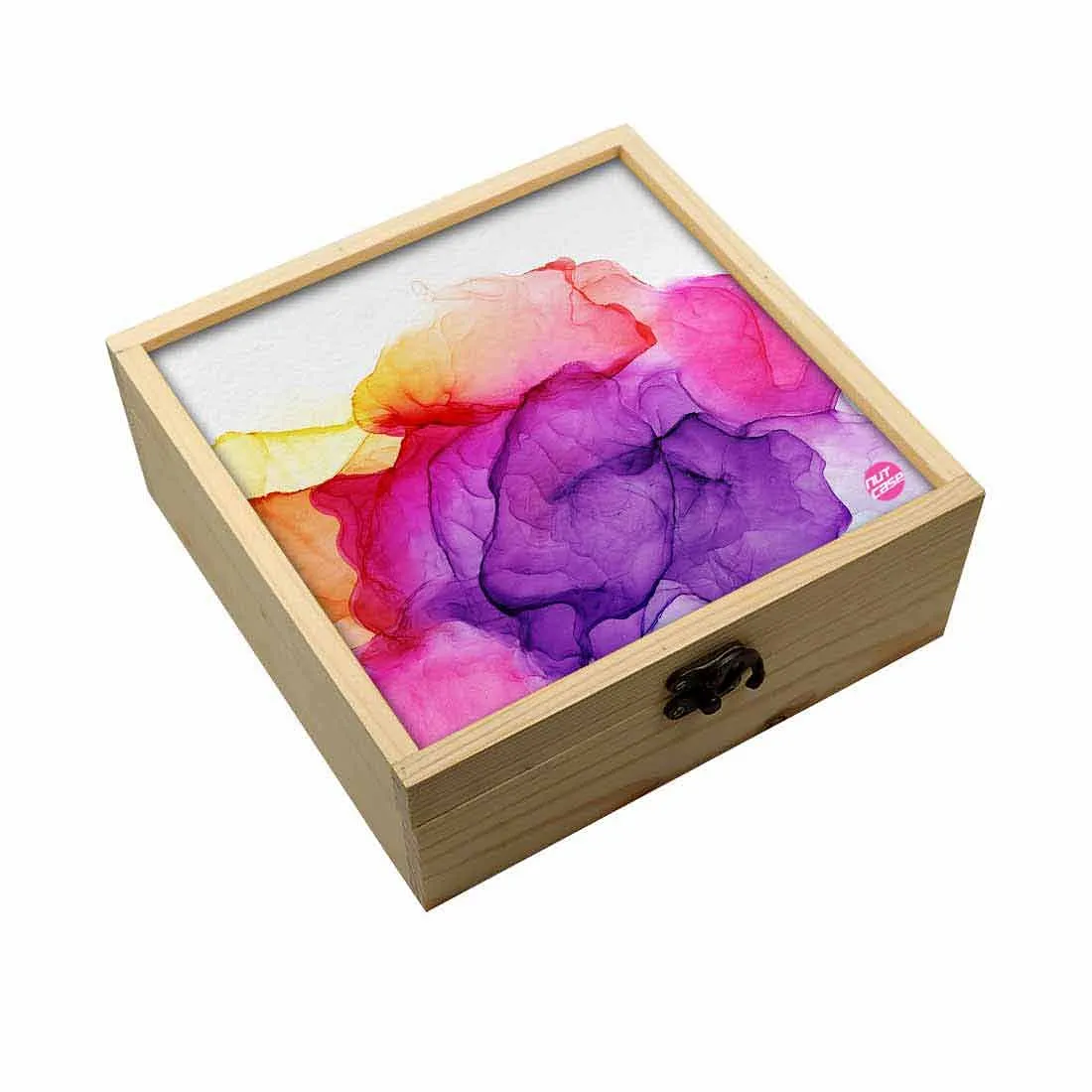 Jewellery Box Wooden Jewelry Organizer -  Purple Multicolor Ink Watercolor