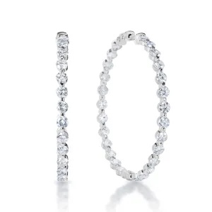 Karissa 10 Carat Round Brilliant Single Prong Diamond Hoop Earrings Inside and Out in 18k White Gold