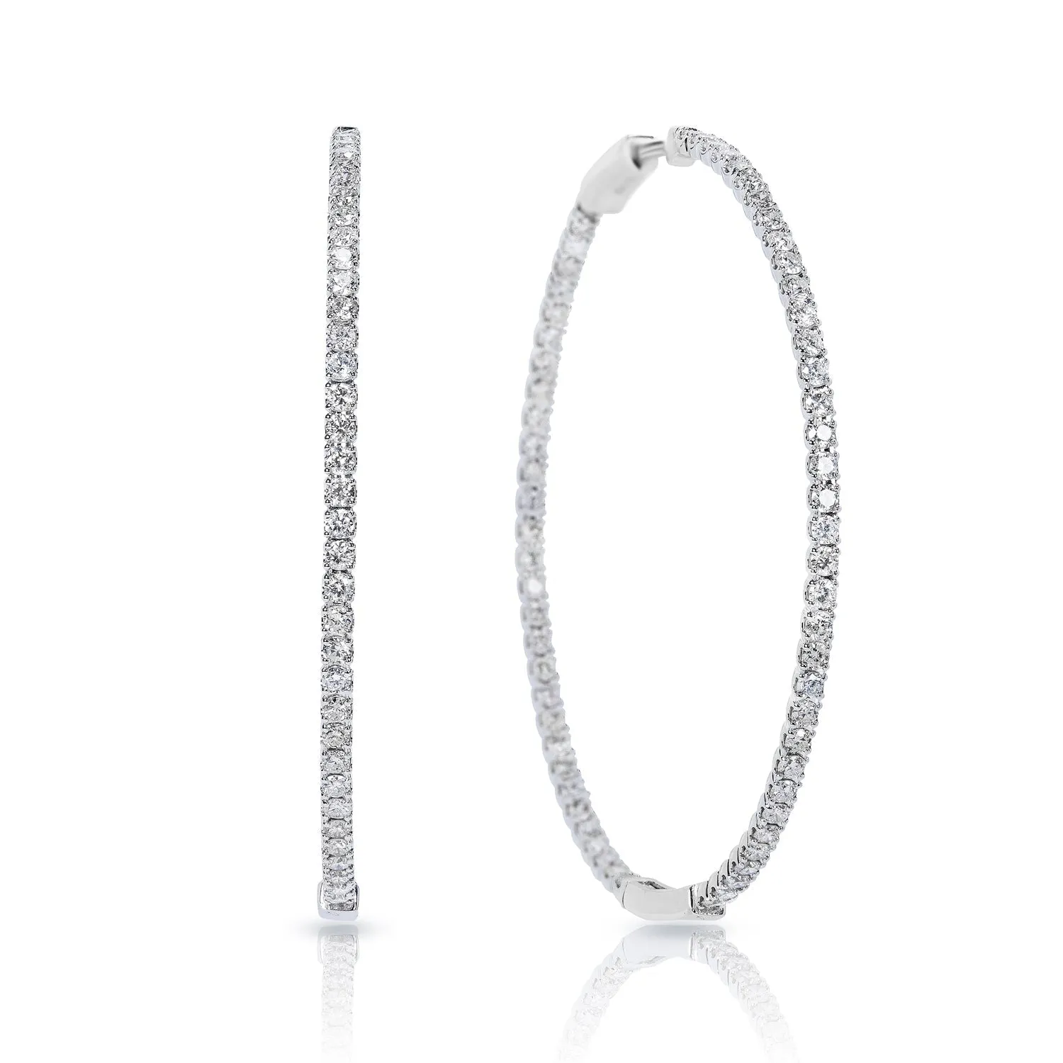 Kylee 4 Carat Round Brilliant Diamond 56 mm Hoop Earrings in 14k White Gold