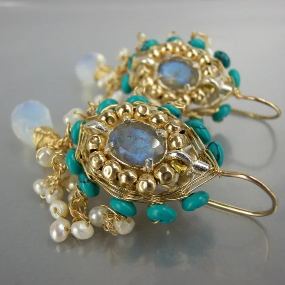 Labradorite Turquoise Maharaja Earrings