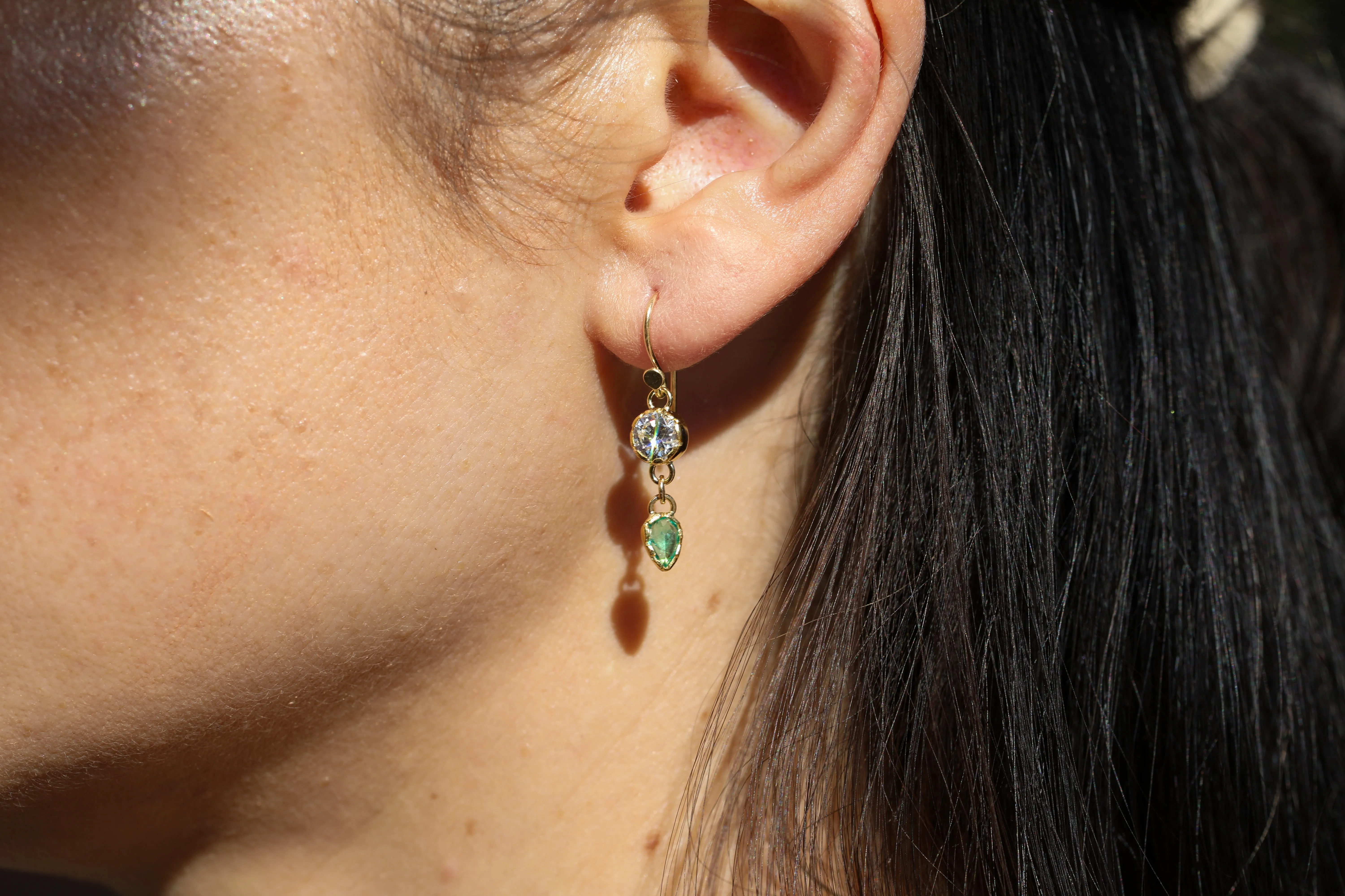 Large Diamond & Emerald Drop Earrings