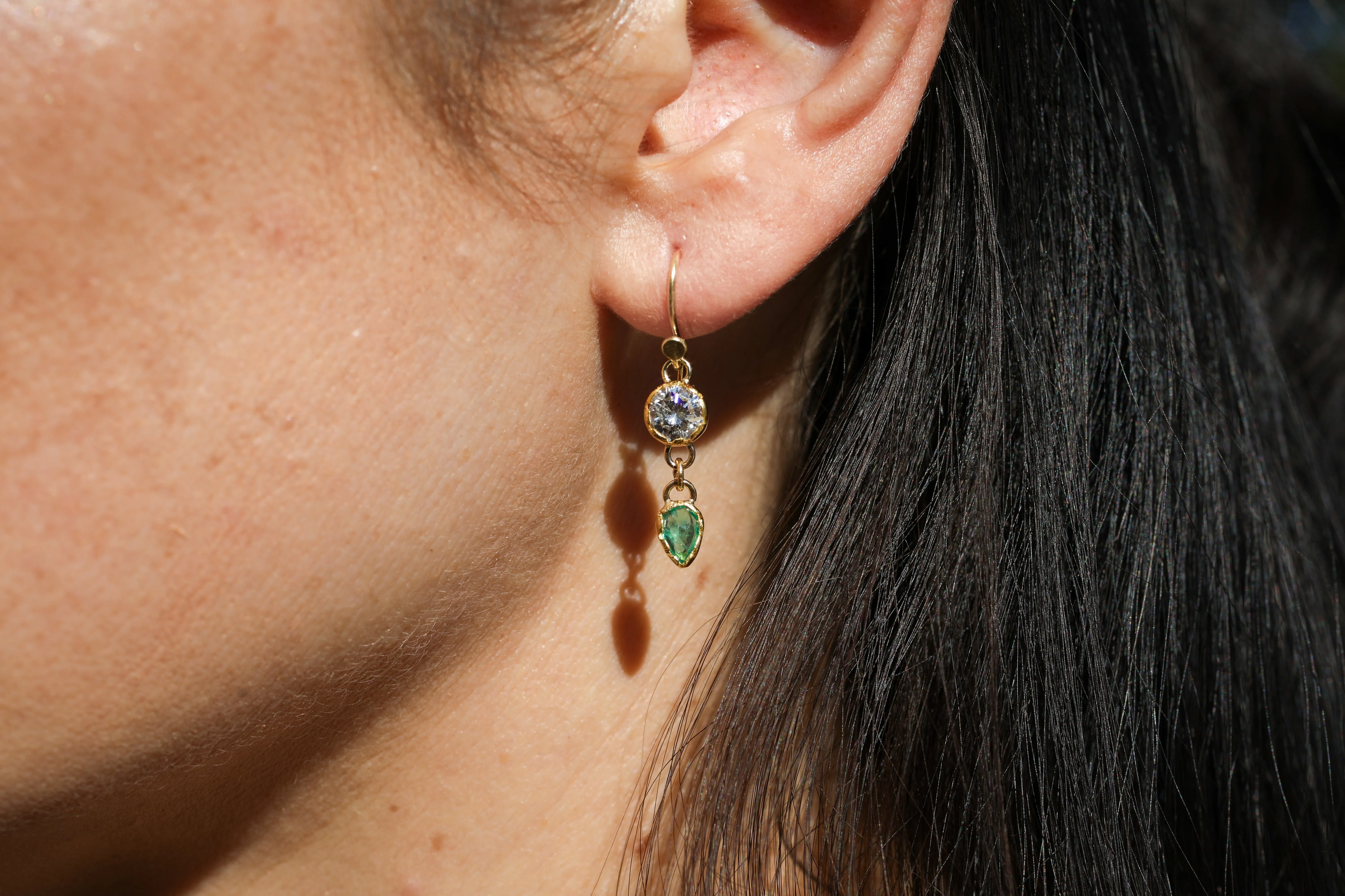 Large Diamond & Emerald Drop Earrings