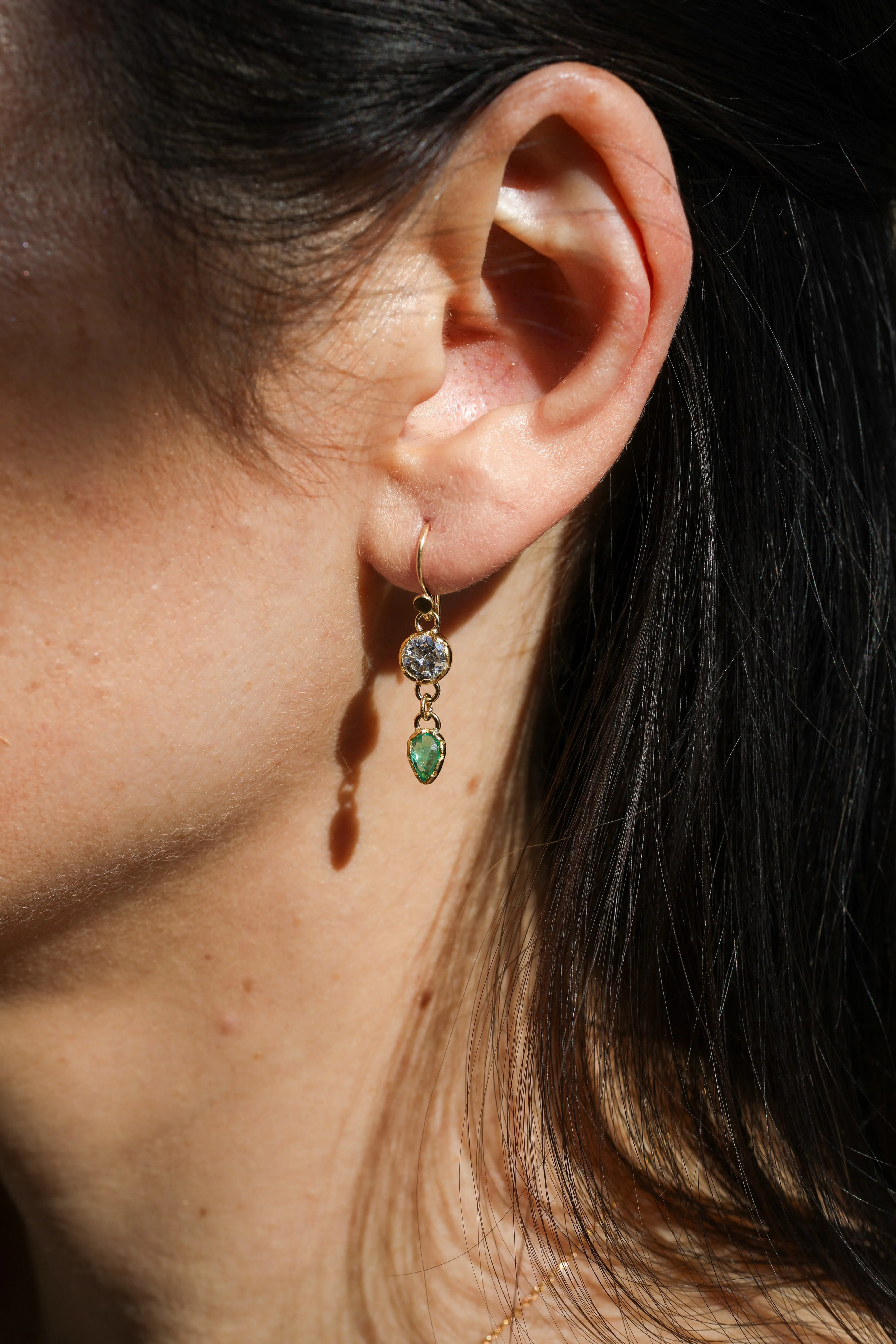 Large Diamond & Emerald Drop Earrings