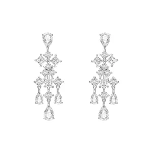 Laureate: Silver rhodium plated multi-shaped CZ teardrop dangle earrings