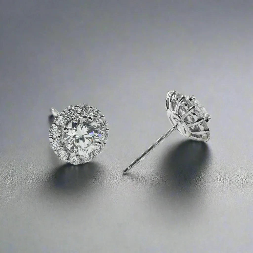 Layken 3 Carats Halo Lab Grown Round Cut Diamond Stud Earrings in 18K White Gold IGI