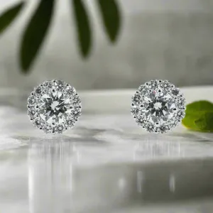 Layken 3 Carats Halo Lab Grown Round Cut Diamond Stud Earrings in 18K White Gold IGI