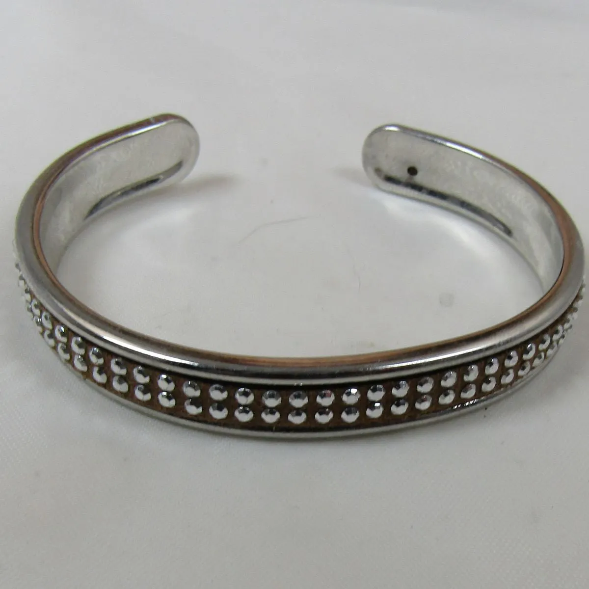 Leather & Silver Bangle Bracelet Narrow