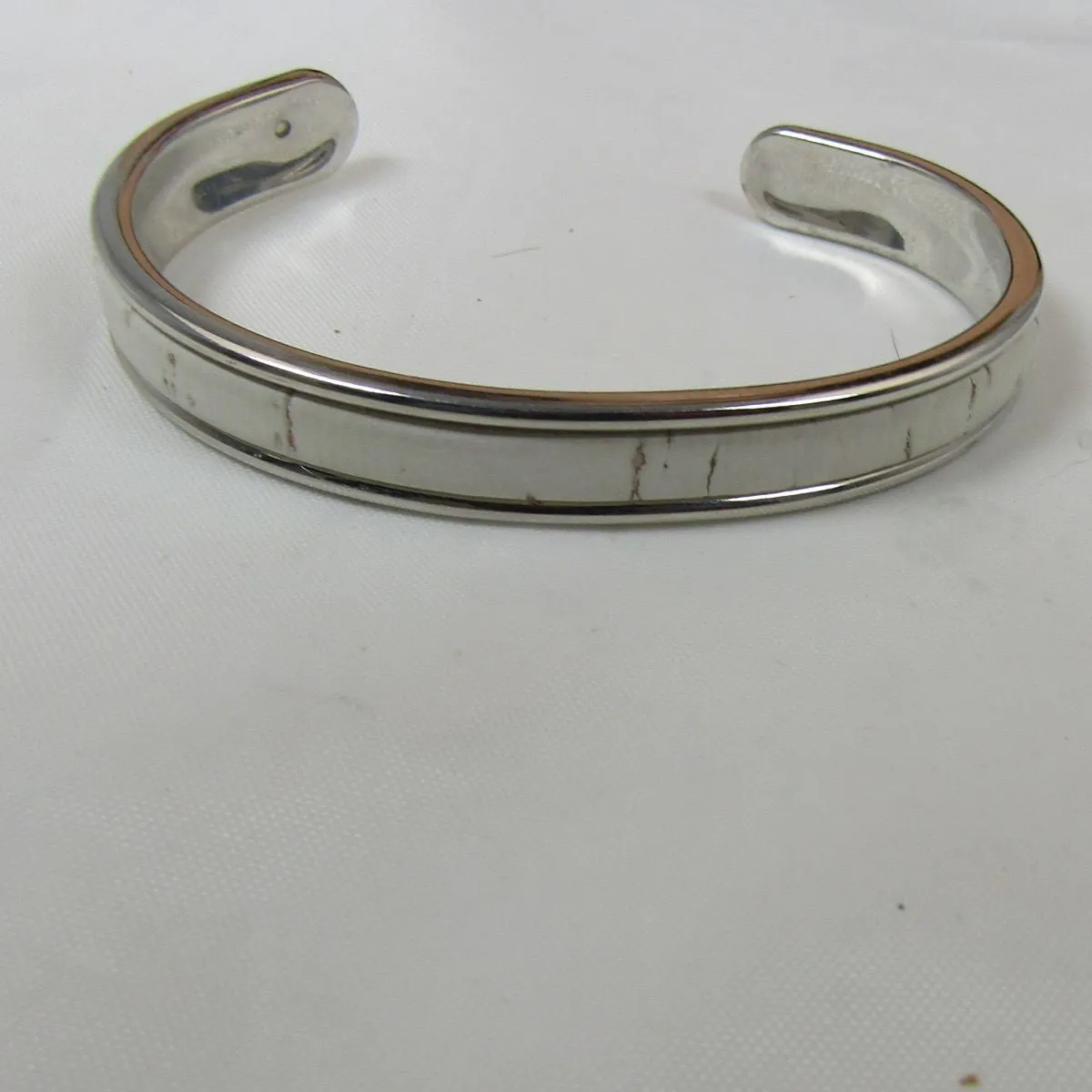 Leather & Silver Bangle Bracelet Narrow