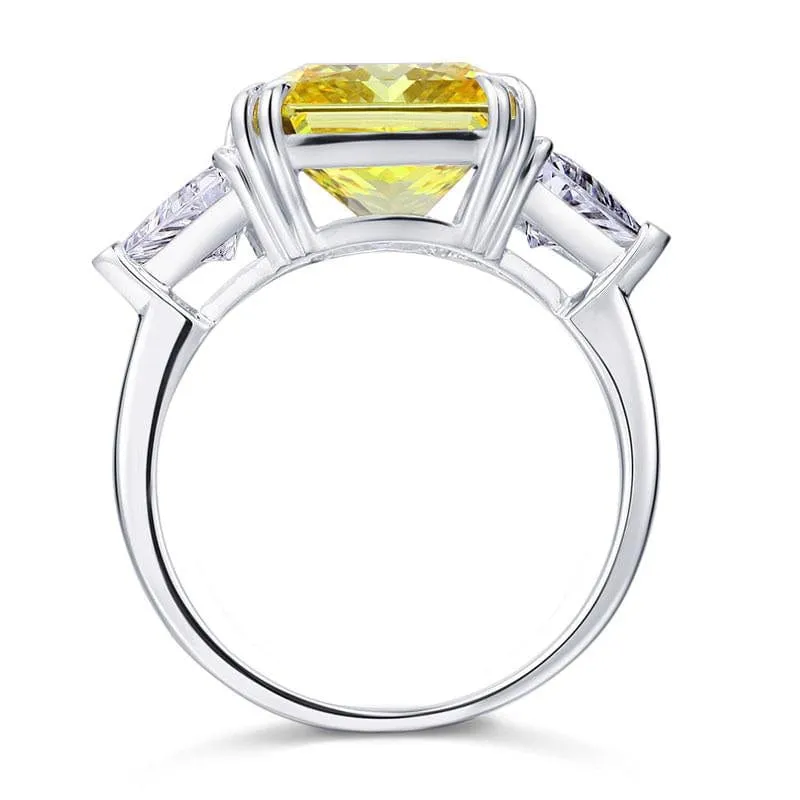 Luxury 8 Carat 925 Sterling Silver Three-Stone Yellow Canary Created Diamante Ring