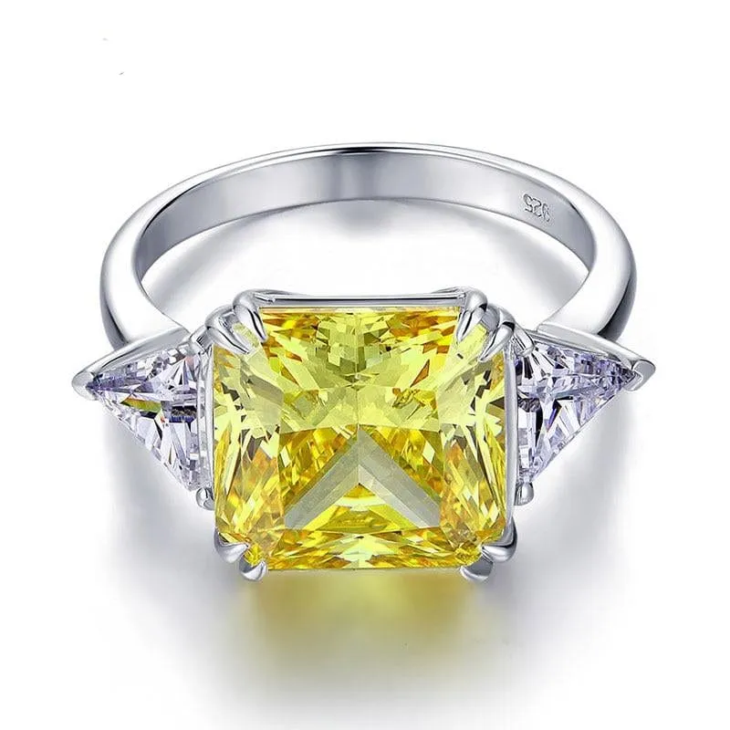 Luxury 8 Carat 925 Sterling Silver Three-Stone Yellow Canary Created Diamante Ring