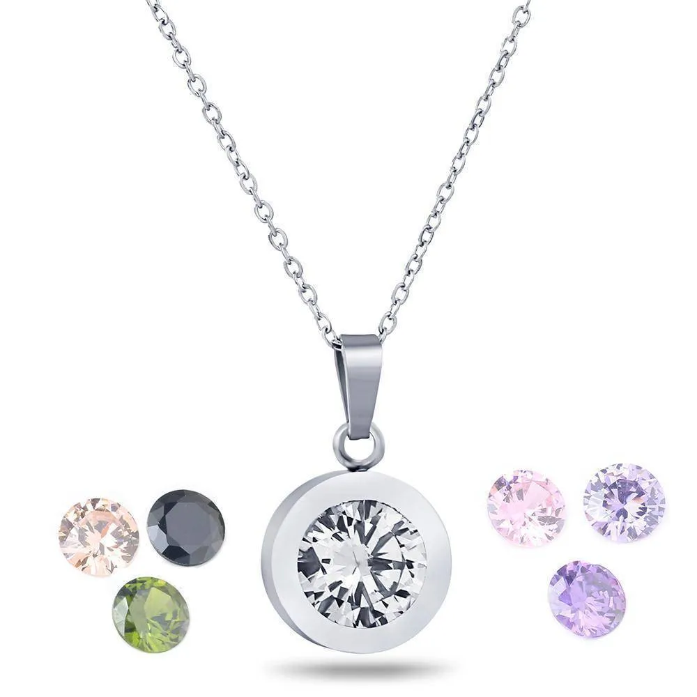 Luxury Interchangeable 8 crystal stone necklace, 10mm Pendant, Stainless Steel