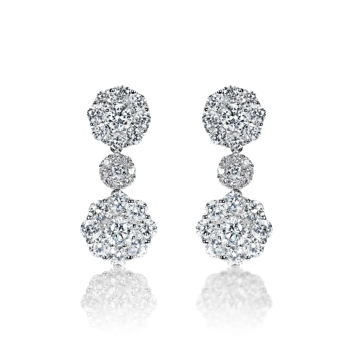 Maliyah 4 Carat Round Brilliant Diamond Drop Earrings in 18k White Gold