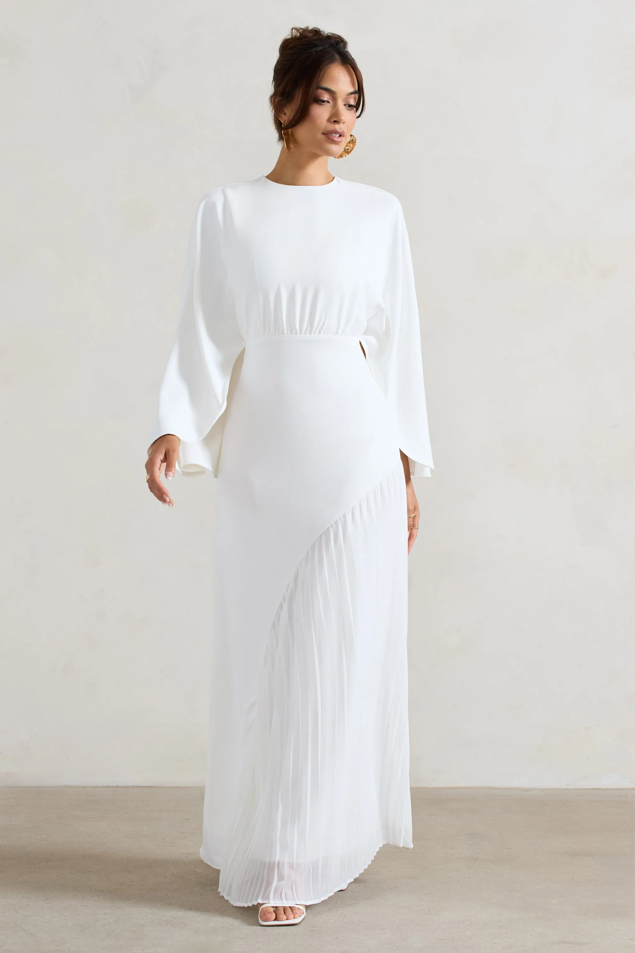 Milly | White Cape Maxi Dress With Asymmetric Chiffon Hem