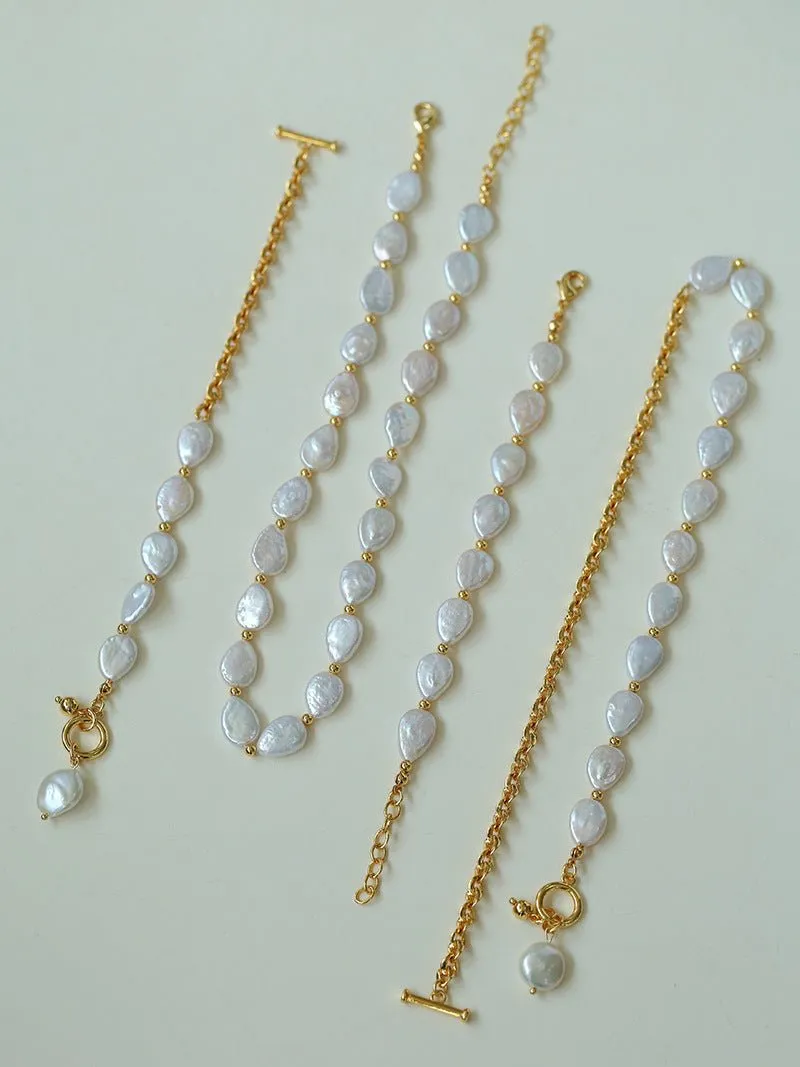 Mini Gold Bead and Teardrop Baroque Pearl Necklace