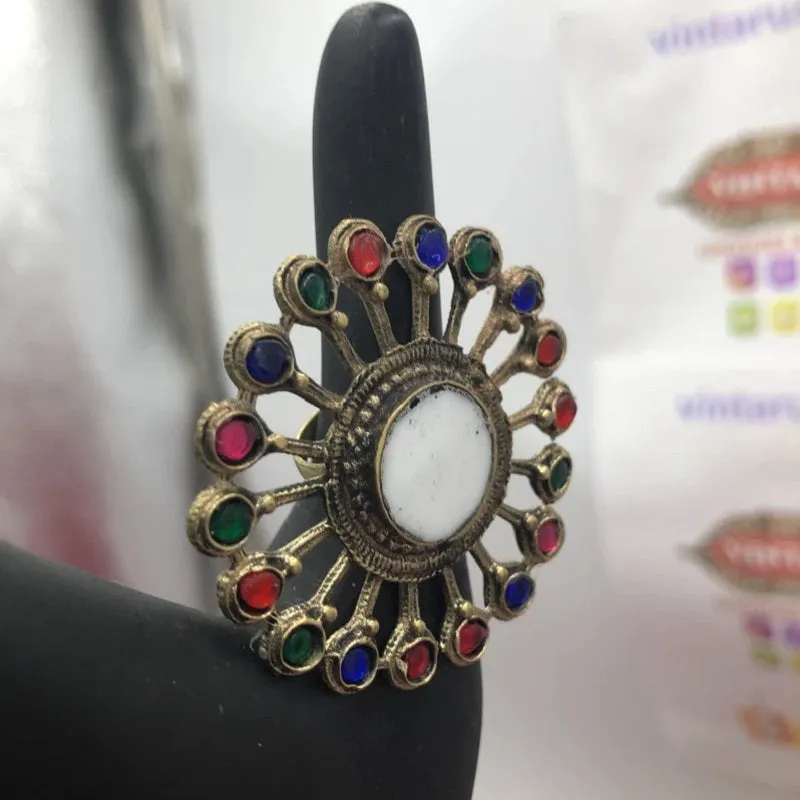 Multicolor Glass Stones Massive Ring