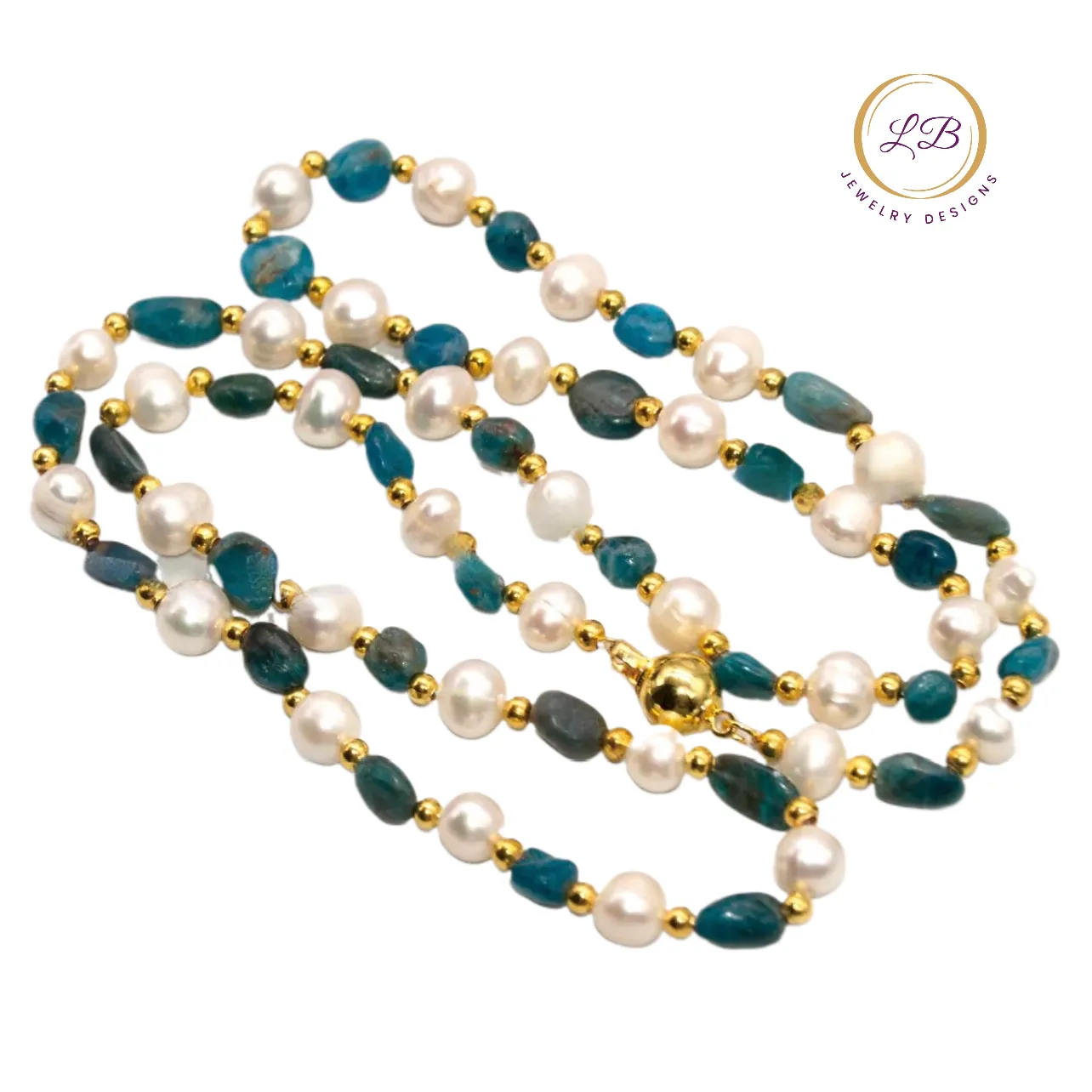 Natural Apatite and Pearl Gemstone Necklace 18''