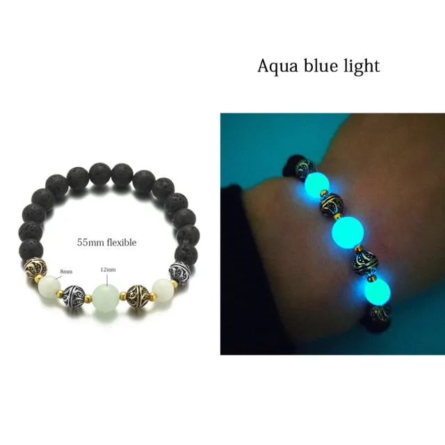 Natural Stone Bracelet Yoga Healing Luminous Glow In The Dark Bracelet Lotus Charm Beads Bracelet for Men Women Prayer Buddhism