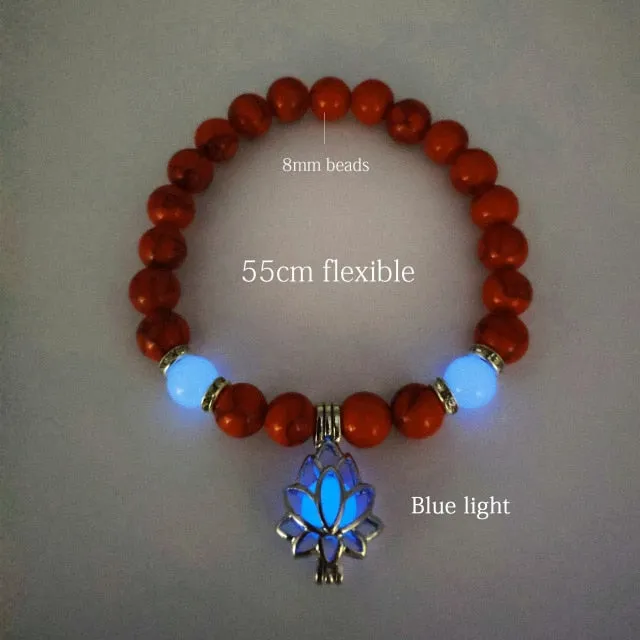 Natural Stone Bracelet Yoga Healing Luminous Glow In The Dark Bracelet Lotus Charm Beads Bracelet for Men Women Prayer Buddhism