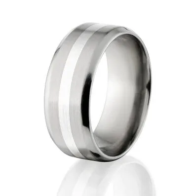 New 10mm Titanium Ring with Sterling Silver Inlay: 10FB12GBR-SSINLAY