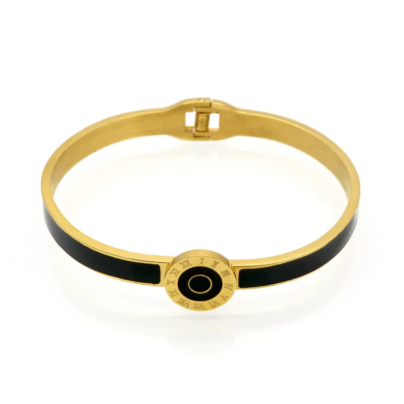 New Arrival Brand Design Double Circle Roman Numerals Cuff Bracelets & Bangles Black Resin Charming Womens Love Bracelets