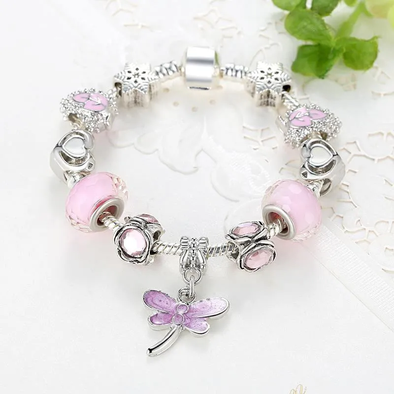 New Lovely Gift Murano Glass Beads Butterfly Charm Bracelet Fit Original Bracelets Beads Jewelry For Women Girls