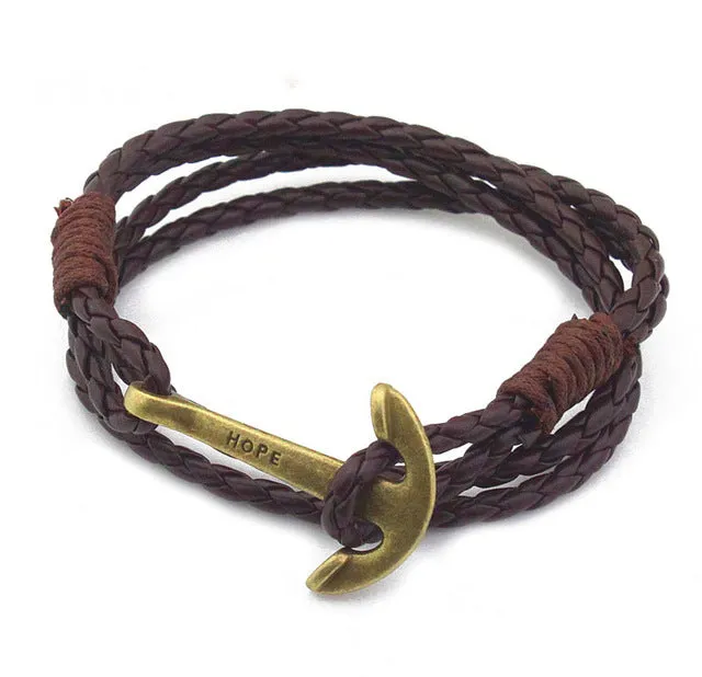 NIUYITID 40cm PU Leather Men Bracelet Jewelry Man Anchor Bracelet Wristband Charm Braclet For Male Accessories Hand Cuff