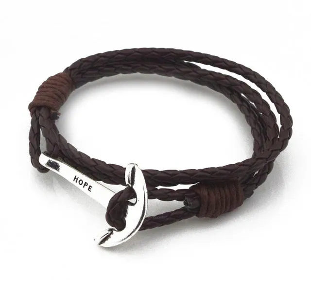 NIUYITID 40cm PU Leather Men Bracelet Jewelry Man Anchor Bracelet Wristband Charm Braclet For Male Accessories Hand Cuff