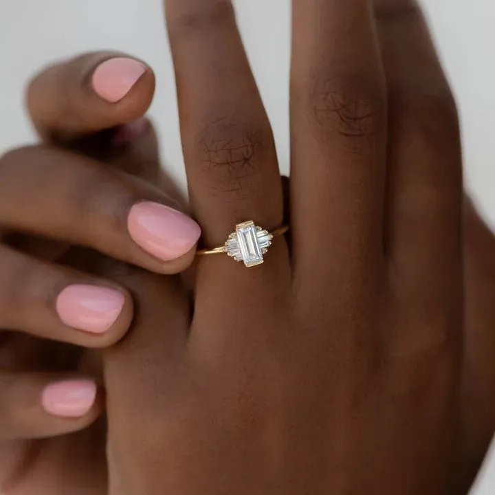 ORDER ONLY: Classic Art Deco Emerald-Cut Diamond Ring with Baguette Diamonds