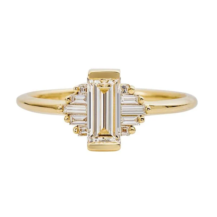 ORDER ONLY: Classic Art Deco Emerald-Cut Diamond Ring with Baguette Diamonds