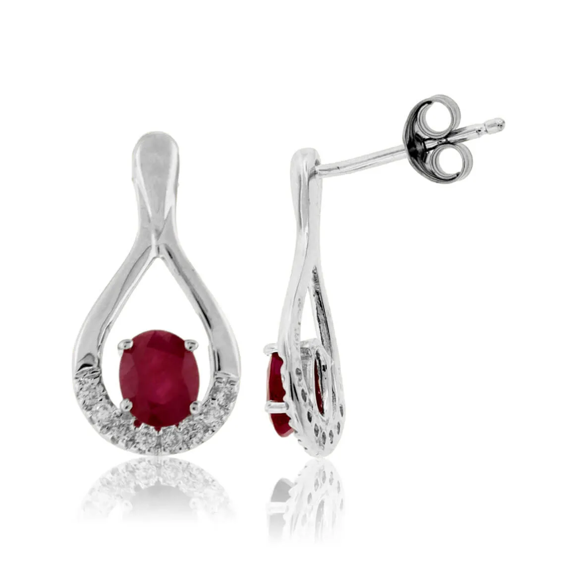 Oval Shaped Ruby and Diamond Earrings