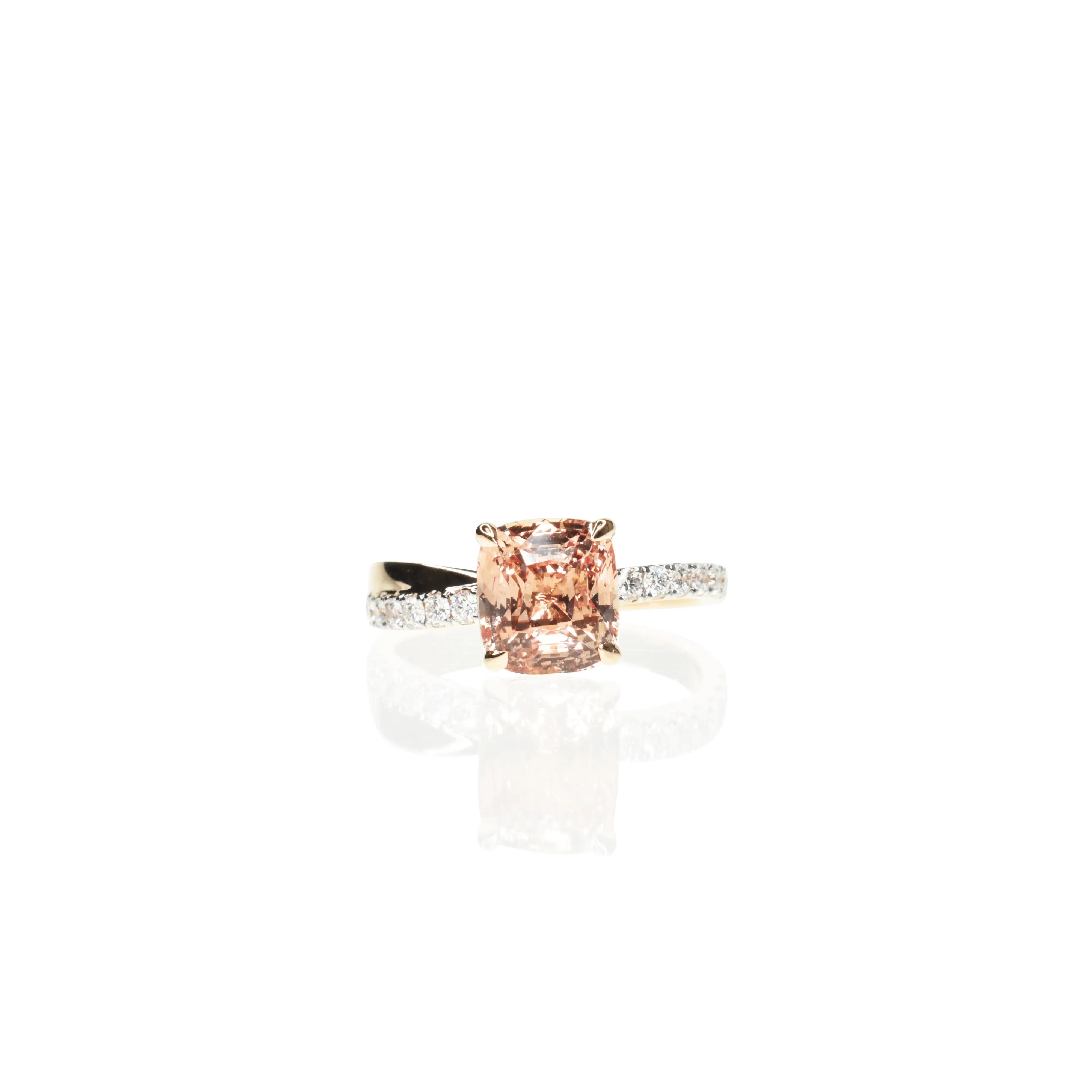 Padparadscha Ring with Classic Diamond Pavé Setting